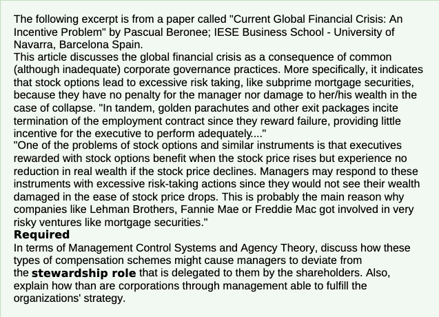 The following excerpt is from a paper called "Current Global Financial Crisis: