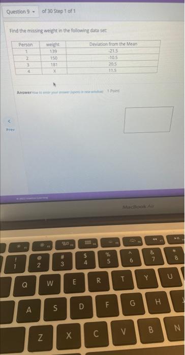  Find the missing weight in the following data set 4 Pevint
