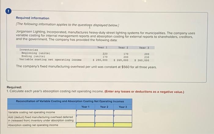 Please help answer the following question! 0 Required information [The following information