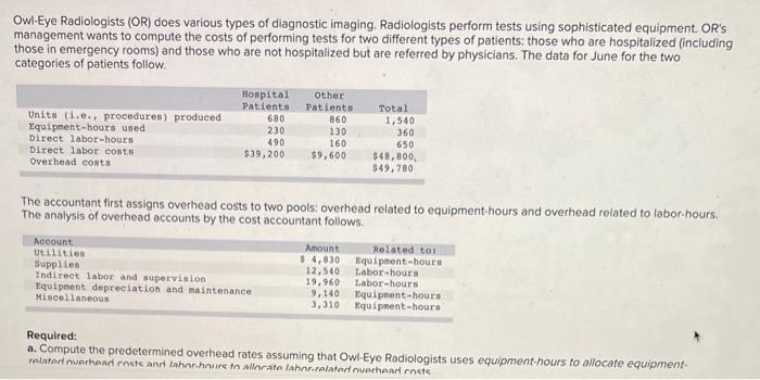 Need help solving Owl-Eye Radiologists (OR) does various types of diagnostic imaging.