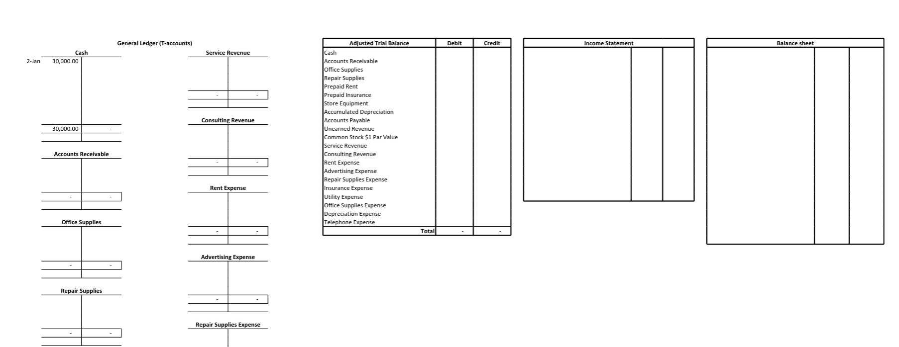 for recording regular journal entries in Lab #2. Each adjusting entry should