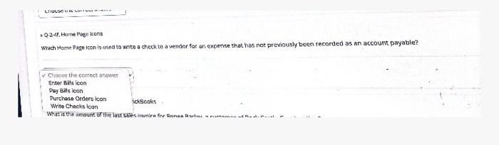 the correct answer Pay Bills icon Enter Bills Against Inventory icon Enter