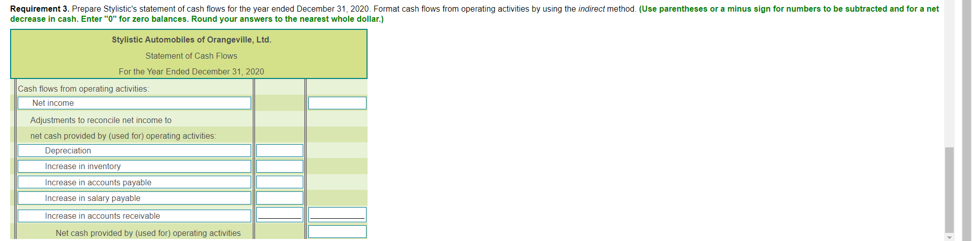  Please fill out the table that is provided. Requirement 3. Prepare