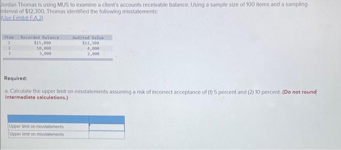 please help rdan Thomas is using MUS to examine a cllent's accounts
