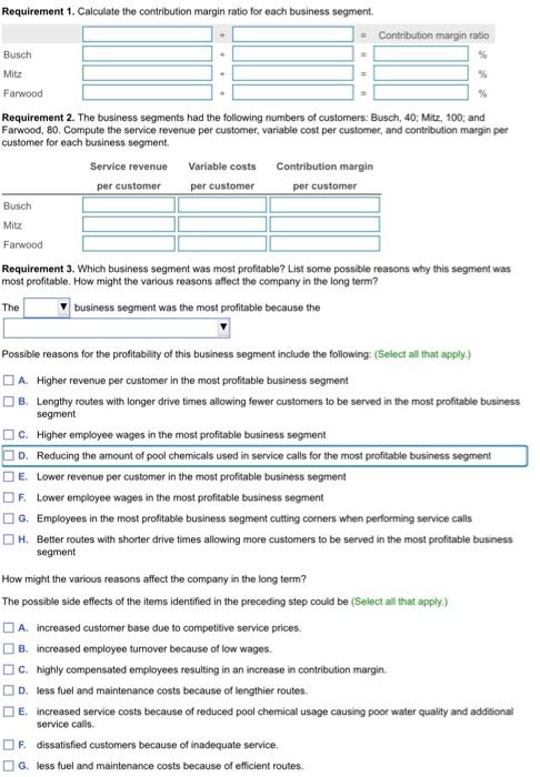 80. Compute the service revenue per customer, variable cost per customer, and