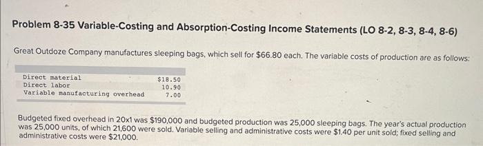Prepare an opetating income statement for the year using variable costing Problem