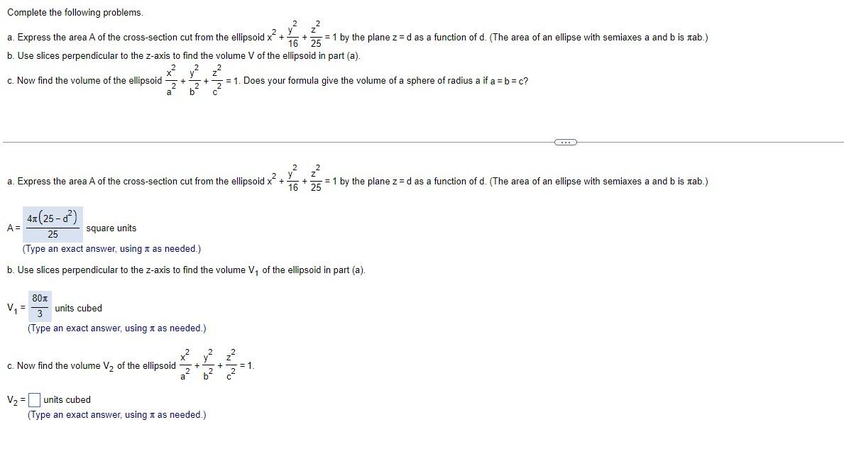 1 2 Complete the following problems. a. Express the area A of
