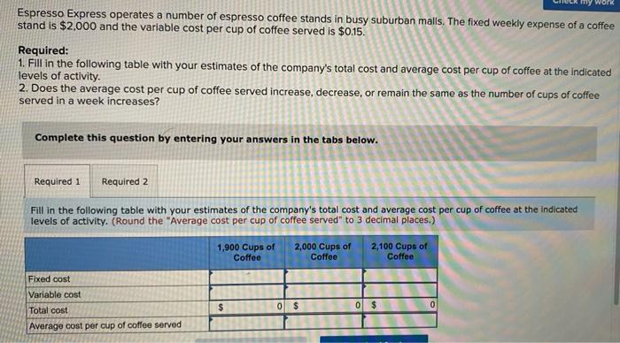  Please fill in the box Espresso Express operates a number of