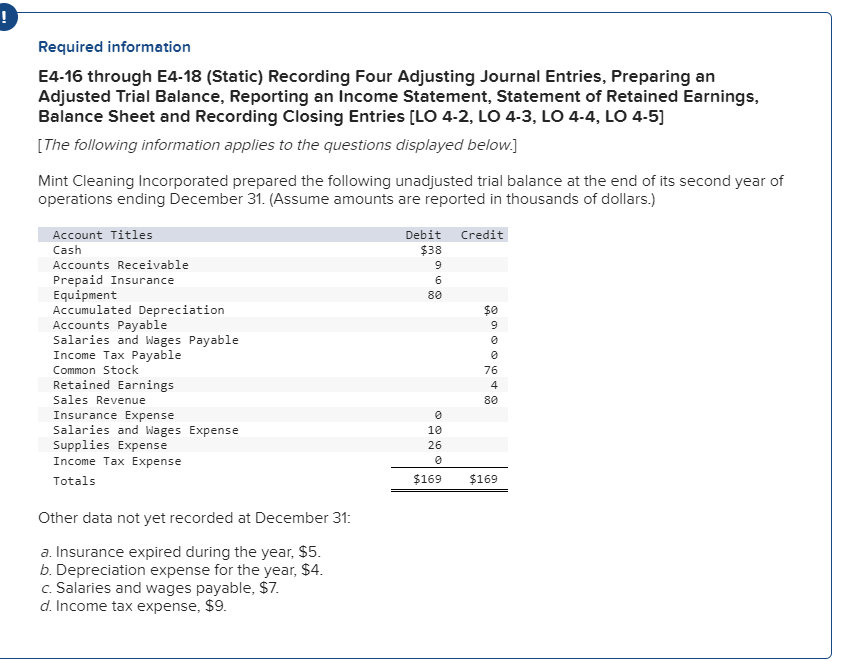 E4-17 (Static) Part 1 Required: Using the adjusted balances, prepare an