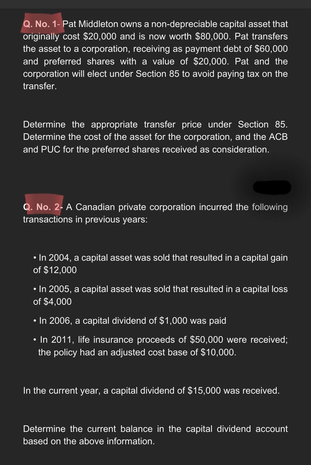 Please answer in type written please. Q. No. 1- Pat Middleton