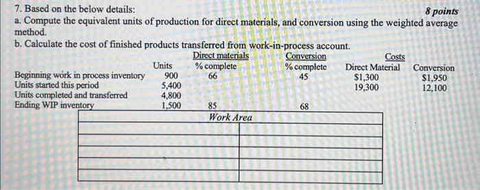  Based on the below details: a. Compute the equivalent units of