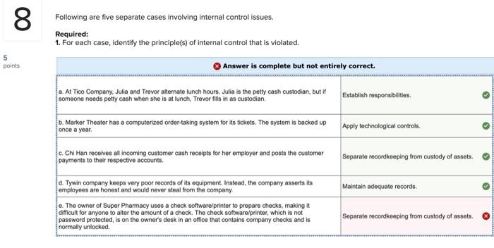 need help with last question. Following are five separate cases involving internal