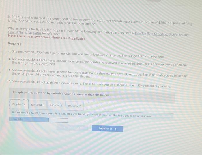 it asks for her tax liability at A, B, C and D
