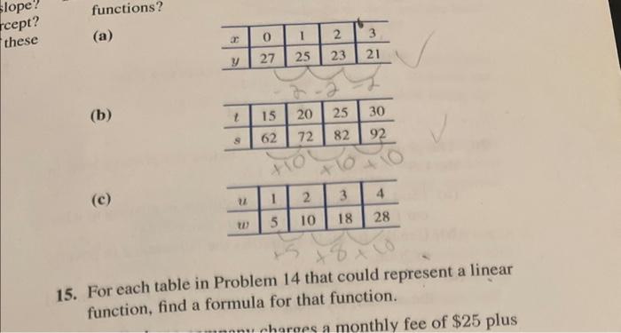  functions? (a) (b) (c) 15. For each table in Problem 14