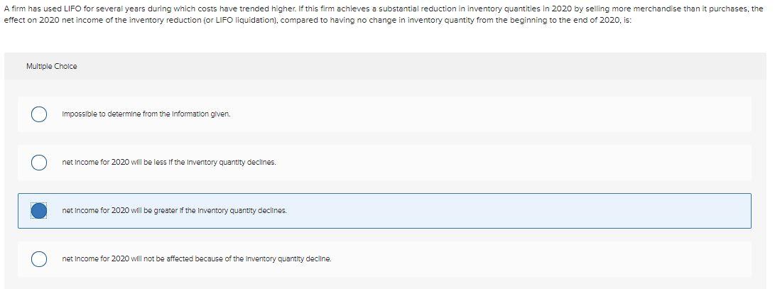 is this the right answer? please explain. effect on 2020 net