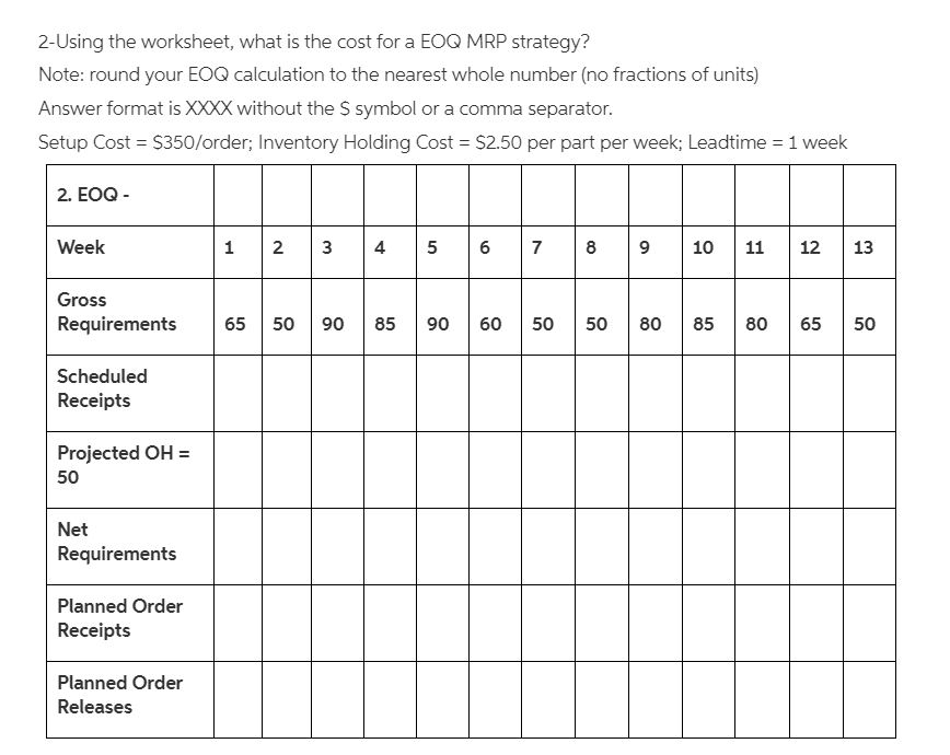  EUsing the worksheet. what is the cost for a E00 MRP