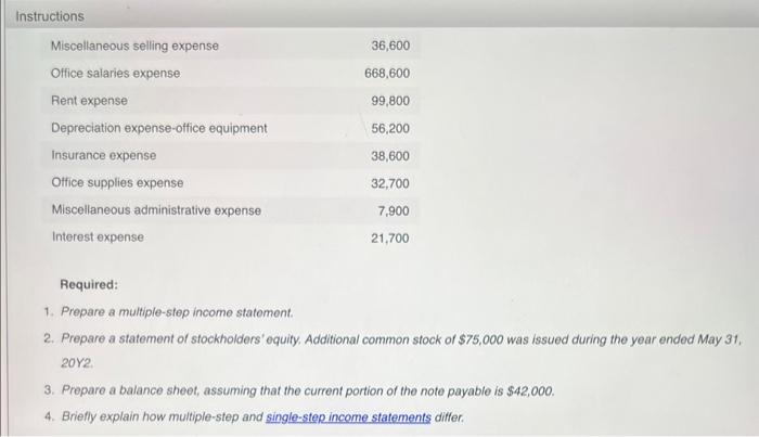 31, 20Y2 3. prepare a balance sheet, assuming that the current portion