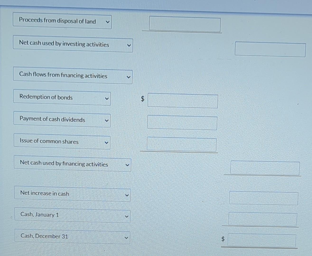Bonds payable amounting to $45,000 were redeemed for cash $45,000. The bonds