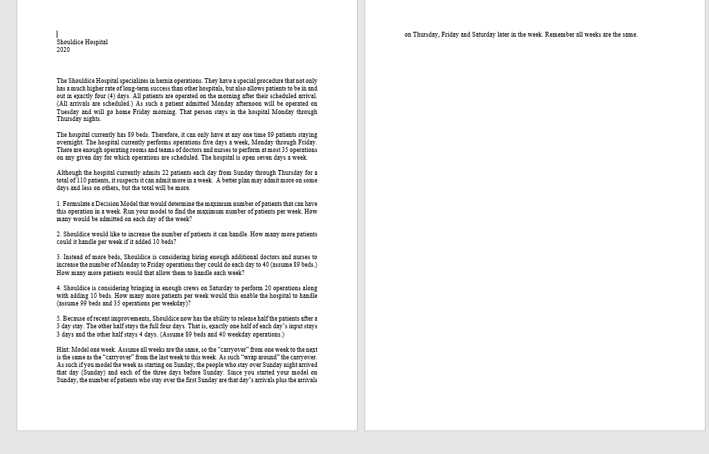 I need an excel solver solution. Thank you in advance. on Thursday,