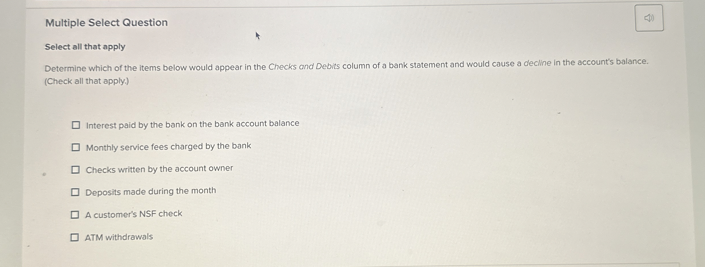  Multiple Select Question Select all that apply Determine which of the