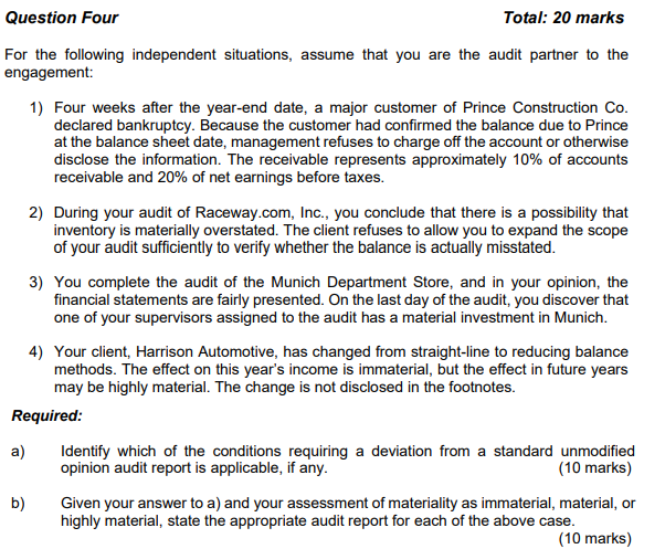  Can someone answer a) please ? Question Four Total: 20 marks