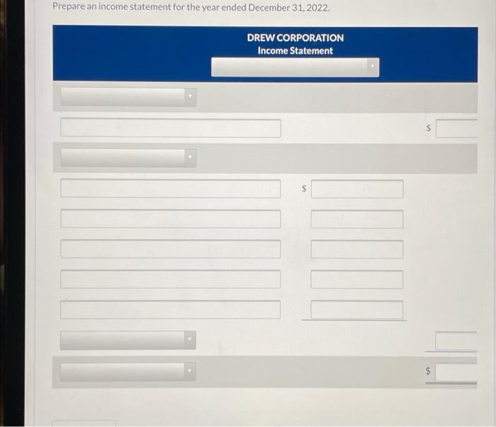 statements of Drew Corporation for the year ending December 31, 2022: Retained