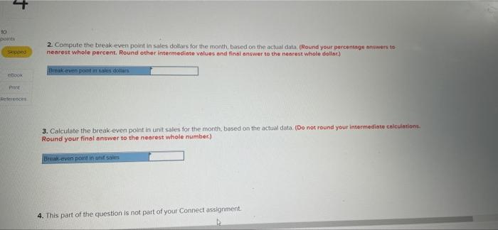 total for the coming month are shown below based on planned unit