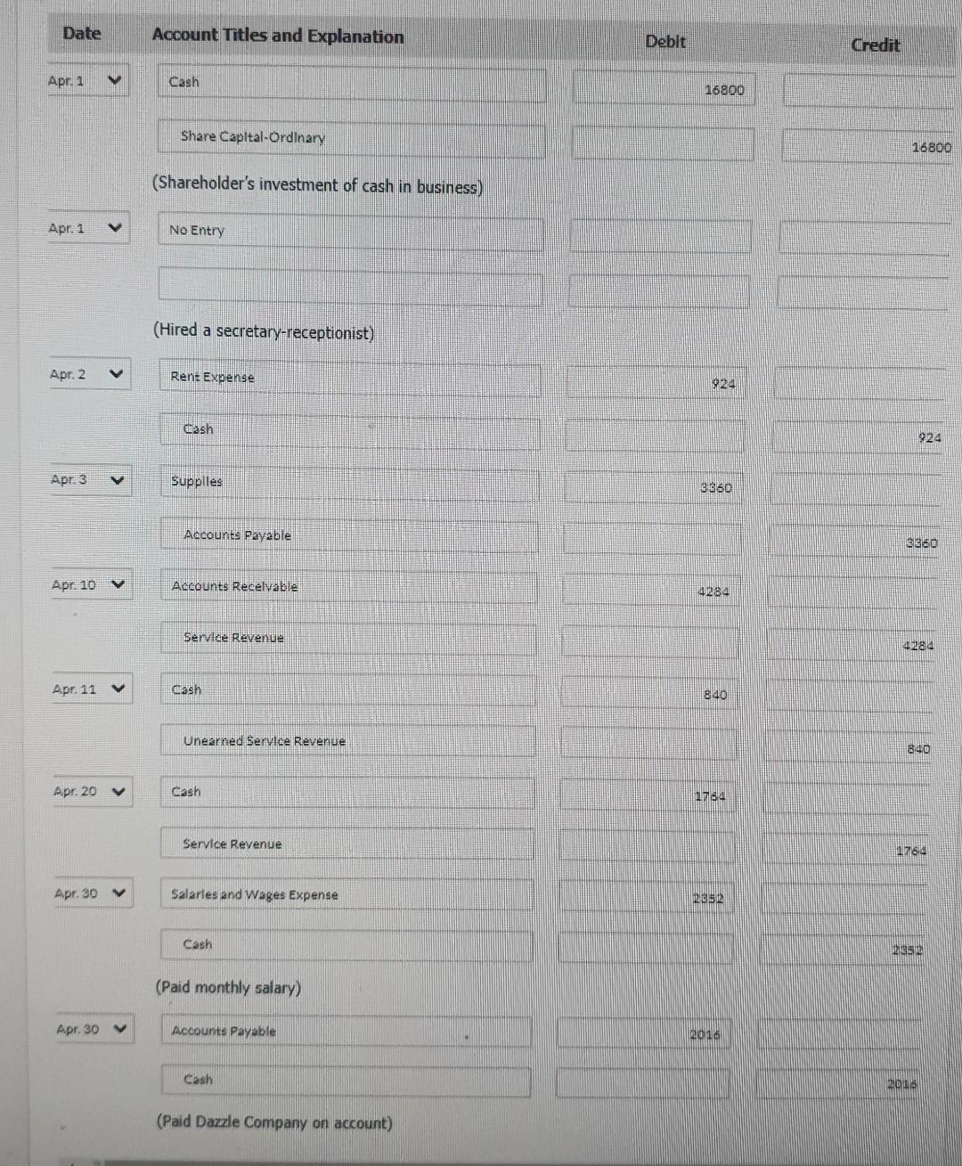 During the first month of the operation of her business, the following