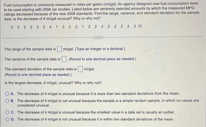  please help!! I need help ASAP Fuel consumption is commonly measured