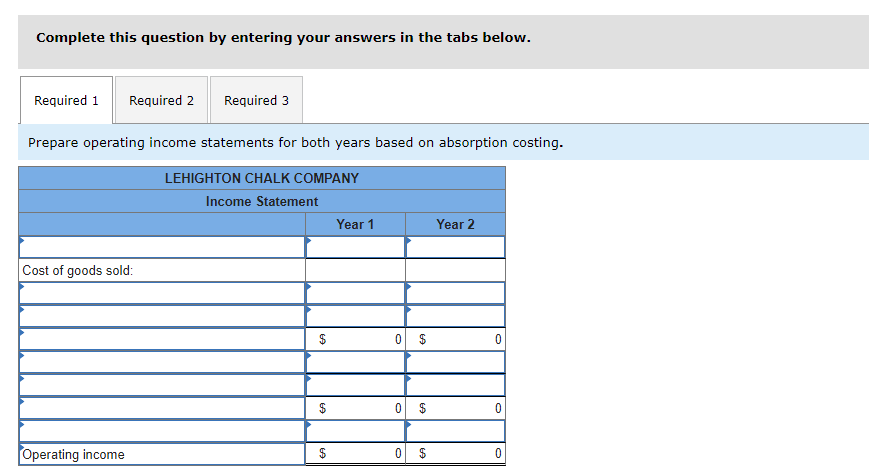 each year. Please no handwritten documents. Required information Use the following information
