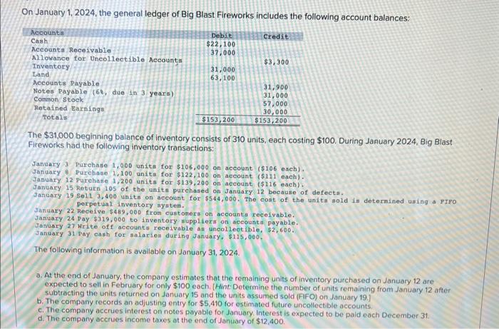  all the same question On January 1, 2024, the general ledger