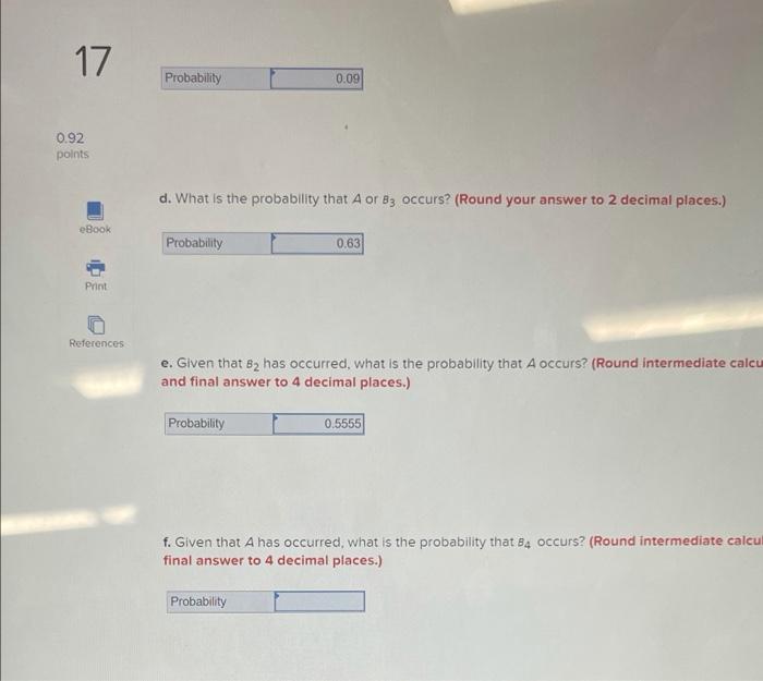 only answer E and F 17 Probability 0.09 0.92 points d. What