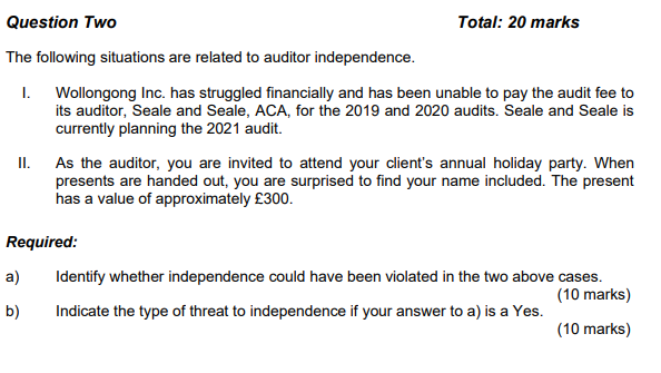 Can someone answer b) please ? Question Two Total: 20 marks