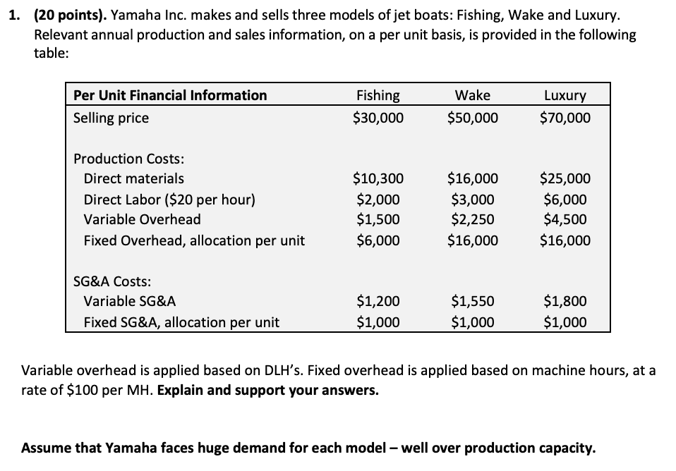  Please solve c, d, and e. 1. (20 points). Yamaha Inc.