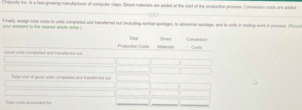 each cost category, compute equivalent units. Show physical units in the first