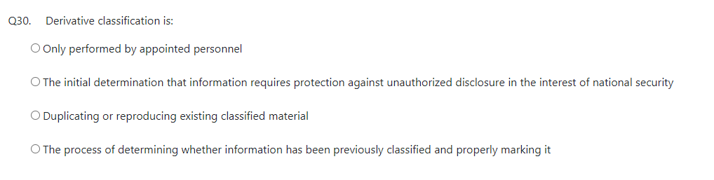 Need help with this question please thank you. Q30. Derivative classication is: