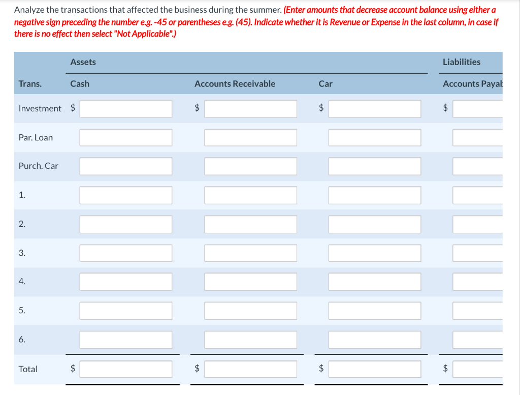 the answers in a table if possible. Thank You:) At the end