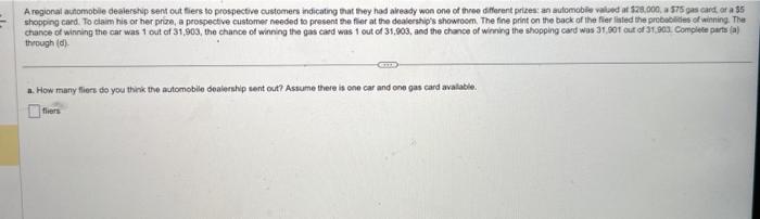 How many fiefs do you shirik the automobile dealership sent out? Assme