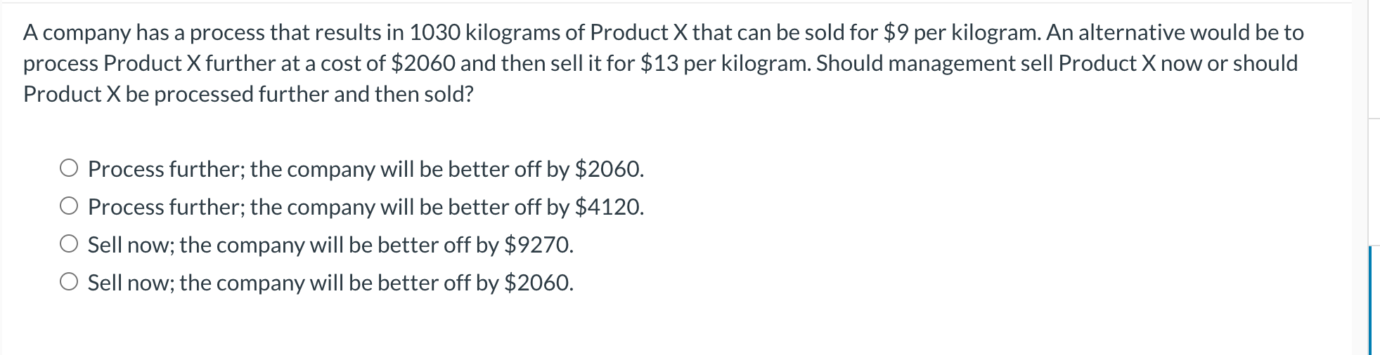 Show work please A company has a process that results in 1030