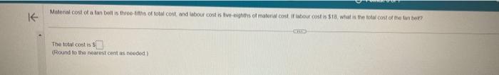 and beverago costs to account dor 26% of stal costs What 5
