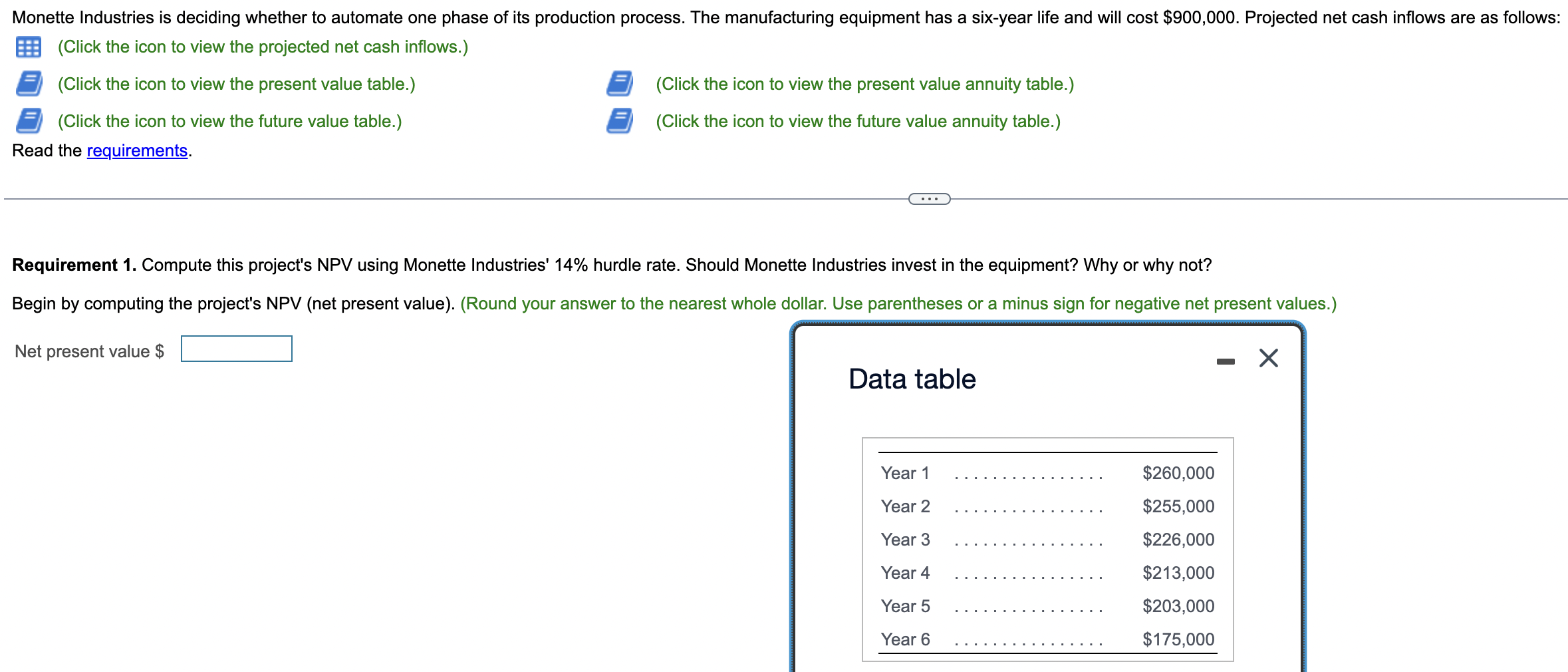 Need help finding the NPV ... Monette Industries is deciding whether to
