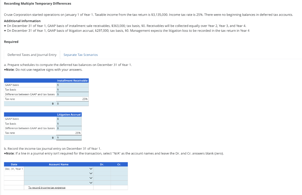 This is the full question Recording Multiple Temporary Differences Cruse Corporation started