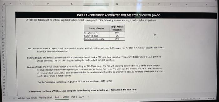 sources and target market value proportion + Source of Capital Long-term delt