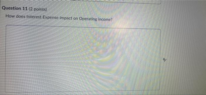 Help with this question Question 11 (2 points) How does Interest Expense