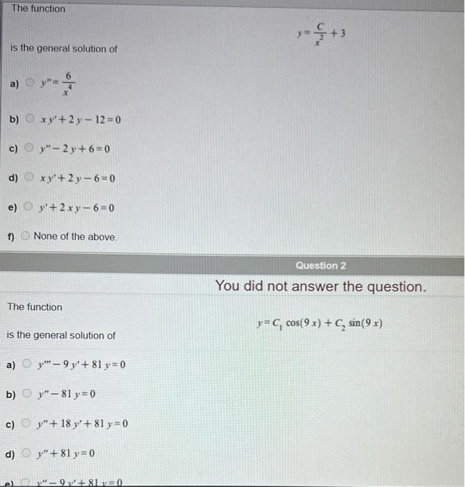  engineering mathematics The function is the general solution of y=x2C+3 a)