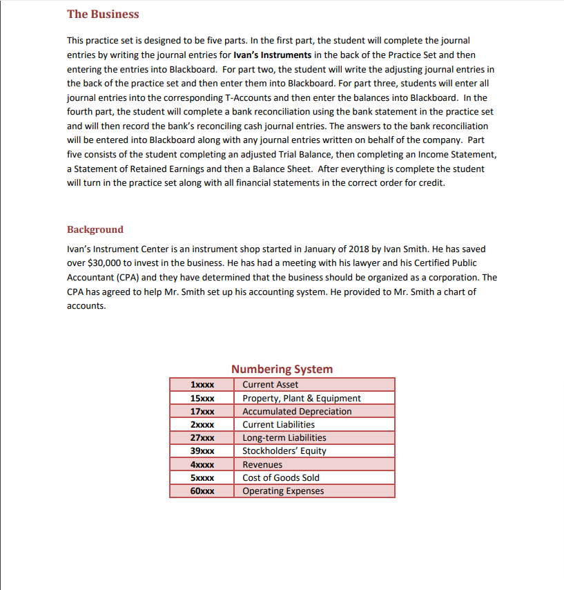 Part Three Instructions In this part of the practice set, the student