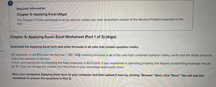  i need the formulas please Required information Chapter 5: Applying Excel