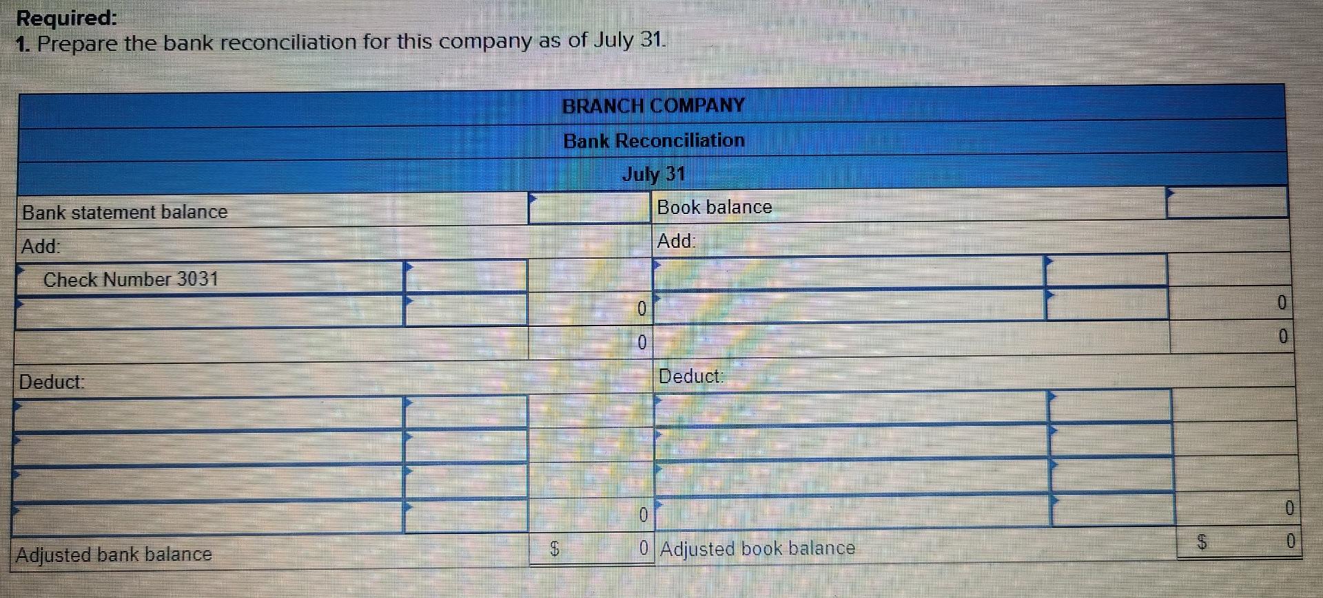 Preparing a bank reconciliation and recording entries LO P3 [The following information