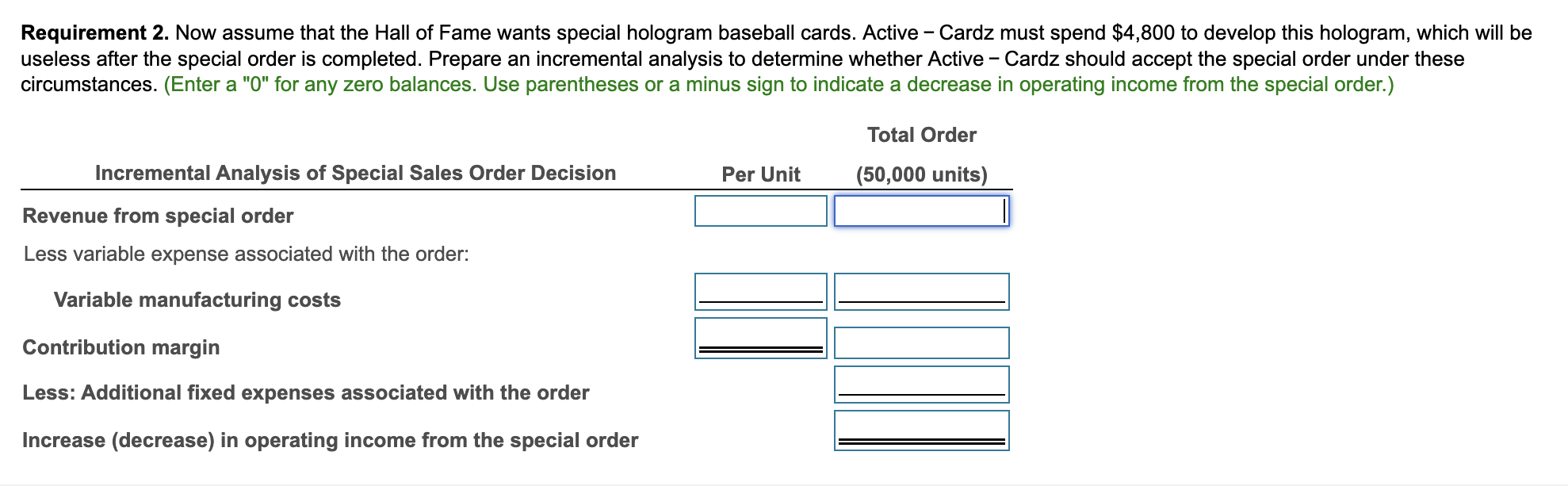 Revenue from special order 0.39 19500 Less variable expense associated with