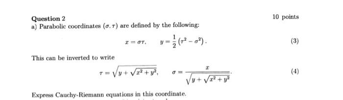 Please solve me this Question 2 10 points a) Parabolic coordinates